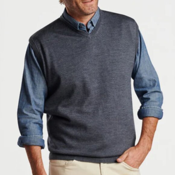 Peter Millar Charcoal Gray Autumn Crest V-Neck Sweater Vest ME0S00 NWOT M - Picture 2 of 4
